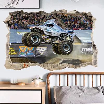£11.99 • Buy Shark Monster Truck Broken Wall Vinyl Art Sticker Grave Digger Merch Decal Mural