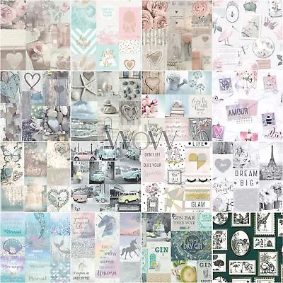 Collage Wallpaper Kids Adults - Floral Shabby Chic Unicorns Wood Hearts Cars • £2.99