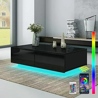 $185.99 • Buy Hommpa High Gloss LED Coffee Table With 4 Drawers Bluetooth APP Remote Control