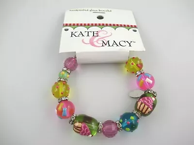 Kate & Macy Crazy Cupcake Handpainted Glass Bead Stretch Bracelet • $9.99