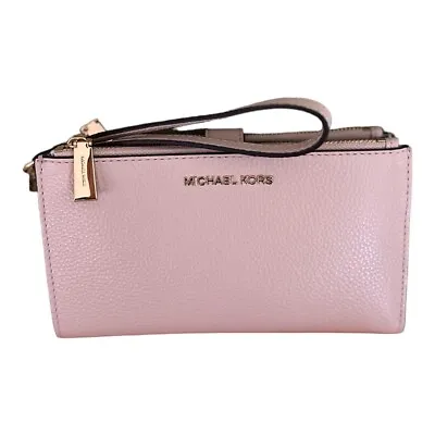 Michael Kors Jet Set Travel LRG Double Zip Wristlet Phone Wallet Pink Leather • $49.99