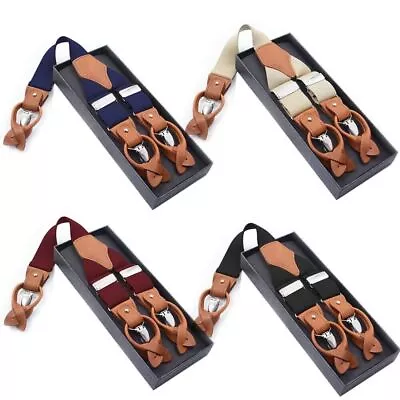 Men's Clips Buttons Braces Leather Adjustable H Y Style Suspenders Belt Hook • $15.99