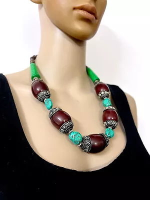 N5164 Ethnic Resin Bead TIBETAN Naga Gypsy Bold Fashion Necklace Vintage Jewelry • $17.99