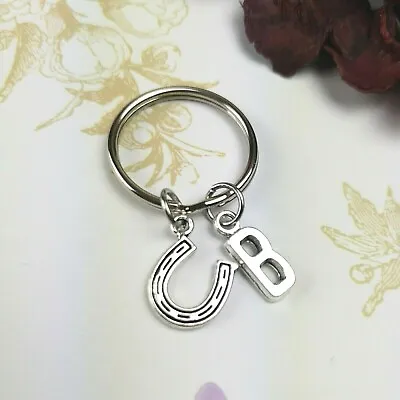 £6.50 • Buy Horseshoe Keyring Good Luck Keychain Equestrian Gifts Lucky Horse Charm Initial