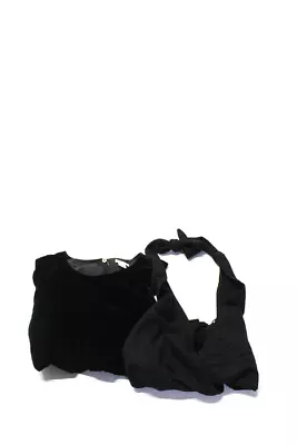 J Crew Zara Womens Sleeveless Velvet Peplum Blouse Halter Top Black Size S 10 Lo • $2.99