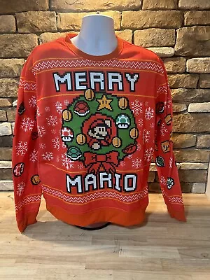 $23.74 • Buy MERRY MARIO Christmas Sweater Men's Size XL Nintendo ThinkGeek Red Ski