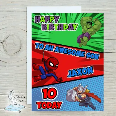 Personalised Birthday Card Marvel Superheros Avengers Any Name/age/relation/  • £2.99