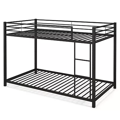 Twin Over Twin Bunk Beds Metal Slatted Floor Bed Frame With Guardrails Black • $219.99