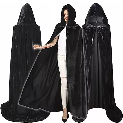 Adult Kids Velvet Long Hooded Cloak Robe Witch Capes Fancy Halloween Costume • $15.59