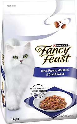 FANCY FEAST Adult Tuna Prawn Mackerel And Crab Flavour Dry Cat Food 1.4Kg • $20.55