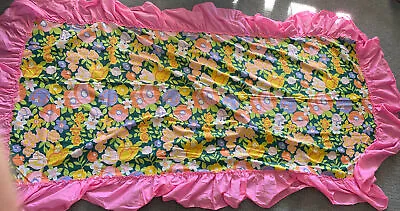 Vintage Canopy Bed Top Floral Twin Bed Dust Ruffle Flowers Bright Pink 60s 70s • $19