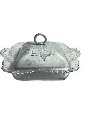 Vintage Wrought Farberware Metal Lid Floral Design Glass Candy Dish Condiment • $15