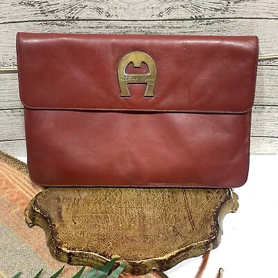 Etienne Aigner Vintage Logo Oxblood Classic Envelope Clutch Purse Women’s  • $20