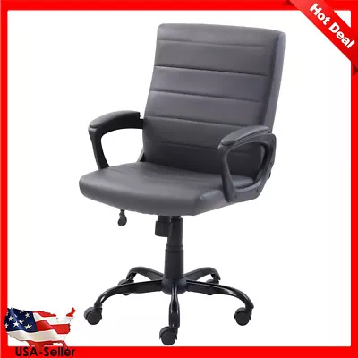 Mid Back Manager's Office Chair Bonded Leather 5 Dual Casters Comfortable Home • $121.12