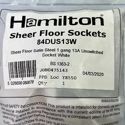 £18 • Buy Floor Socket  Satin Chrome  Hamilton 13A 1 Gang Unswitched White Insert