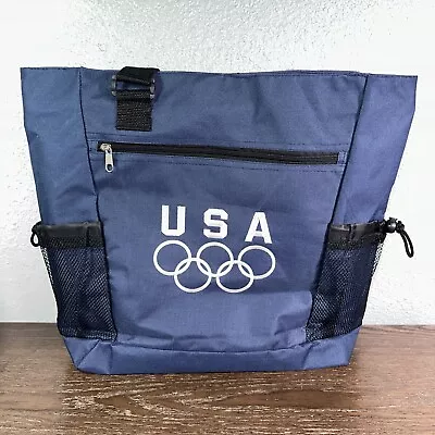 Team USA Embroidered Olympic Rings Lined Tote Bag Zip Closure Adjustable Strap  • $25.62