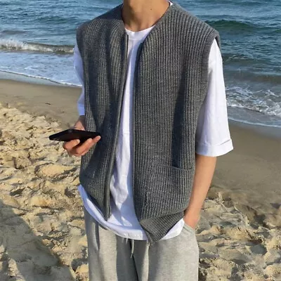 Men Cardigan Vest Waistcoat Knitted Tank Tops Jumper Sweater Zip Casual • $23.55