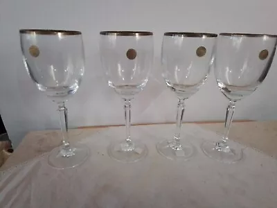 ECHT BLEIKRISTALL GERMANY CRYSTAL GOLD TRIM 8.25  WINE Water GLASS Set Of 4 • $60