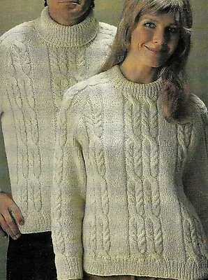 0073 His & Hers Aran Sweaters 32-46  - Vintage Knitting Pattern Reprint • £3.49