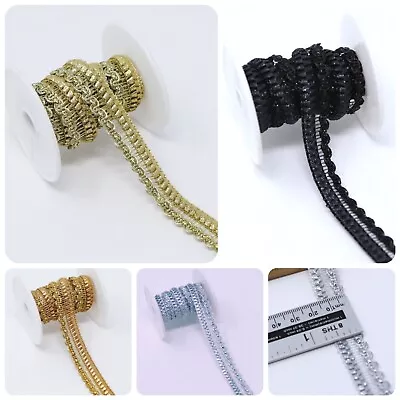 1.5Cm Wide 3M  Metallic Gota & Zari Scallop Lace Craft Trim Embellishment Sew On • £3.83