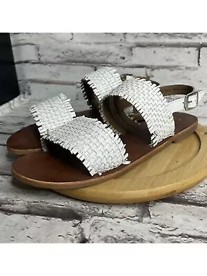 SPLENDID Womens White Woven Thomas Round Toe Block Heel Buckle Leather Sandals 6 • $11.99