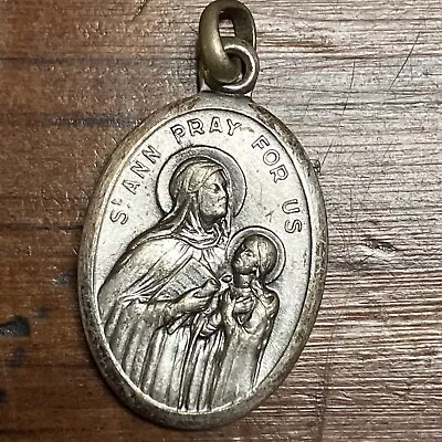 Vintage St. Ann With Mary Oval Pewter Medal Pray For Us Guardian Angel • $15