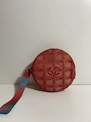 Vtg Chanel Red Nylon Cc Logo Wristlet Bag • $438
