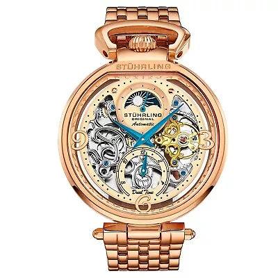 Stuhrling 4032 3 Modena Legacy Automatic Dual Time Skeleton AM/PM Mens Watch • $395