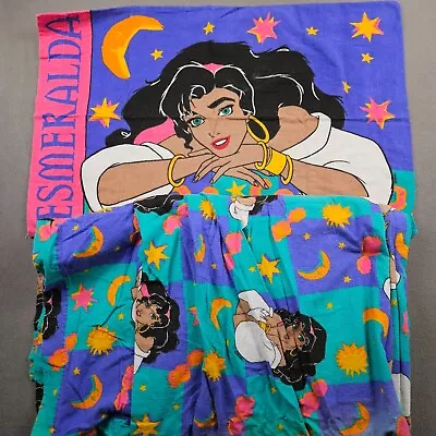 Vintage Disney Bed Set 3 PCS Pillow Case Twin Sheets Hunchback Esmerelda Flannel • $37.99