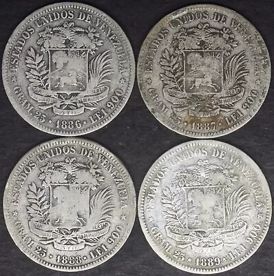 1886-1889 Venezuela Silver 5 Bolivares - 4 Coin Lot (1) - ✪COINGIANTS✪ • $0.99
