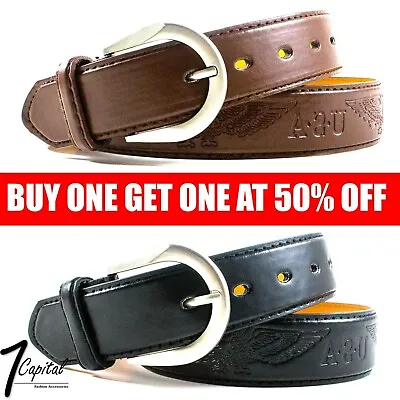 Men's Genuine Leather Metal Buckle Jean Casual Dress Belt Black Brown M L XL • $7.99