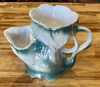 Antique German Luster Shell Porcelain Mustache Shaving Mug Ombre Green • $12.50