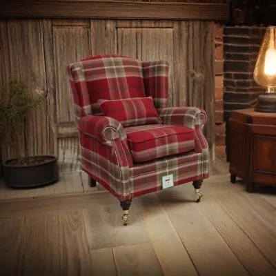 Fast Delivery Accent Wing Chair Fireside Cottage Balmoral Red Fabric Tartan • £449.95