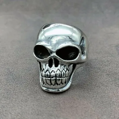 925 Sterling Silver Skull Figure Men’s Ring. Solid Silver. Heavy Biker Ring.  • $43