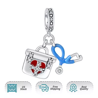 Real Women S925 Nurse Stethoscope Medical Case Dangle Charm Bracelet Necklace • $17.98