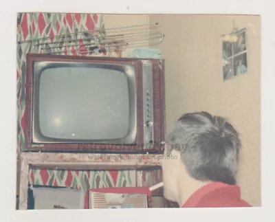 Cigarette-Clad Man Captured From Behind Anxiously Glued To TV Unusual Abstract • $16.99