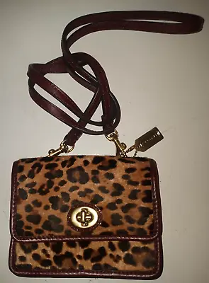 COACH Ocelot Leopard Haircalf Mini Penny Aubergine Crossbody Swing Bag • $65