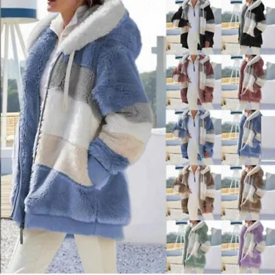 Womens Warm Teddy Bear Fluffy Coat Ladies Fleece Zip Jacket Outwear Large Size • $42.94
