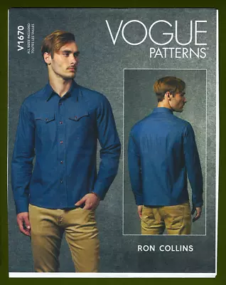 Men's Western Style Shirt Sewing Pattern~Designer Ron Collins (S-XL) Vogue 1670 • $15.85