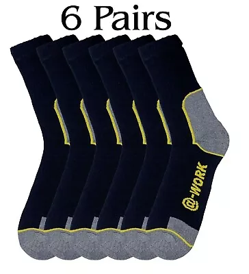 6 Pairs Mens Work Socks Workwear Reinforced Cushion Sole Boot Socks Size 9-12 • £8.99