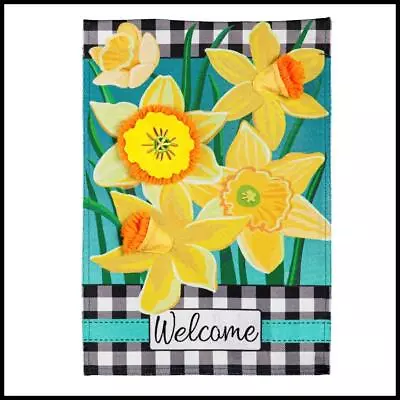 🏳 Evergreen Garden Flag ✧ Daffodil Garden ✧ Embellished Appliqued Burlap ✧ New • $22.99