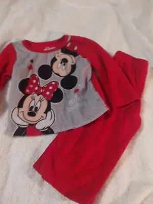 Girls 2T Disney Minnie And Mickey Mouse 2 Pc Fleece Pajama Set • $2.80