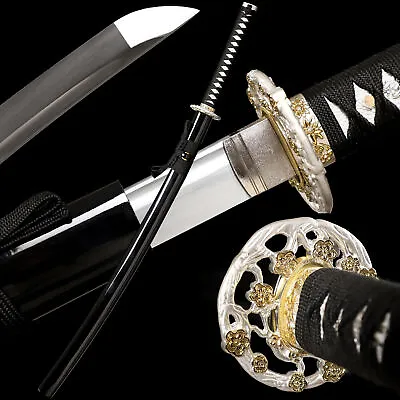 Black Samurai Katana Japanese Full Tang 1095 Carbon Steel Sword Razor Sharp • $94.99