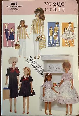 Vtg Vogue 658 Sewing Pattern 11.5  Doll Clothes Barbie & Skipper Retro Uncut! • $9.50