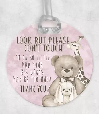 Baby Girl Pink Pram Tag Don’t Touch Keepsake Gift Present Pram Charm Car Seat • £5.49