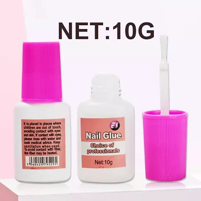 NAIL GLUE 10g EXTRA STRONG Professional Instant Brush On False Nail Tip Adhesive • £2.89