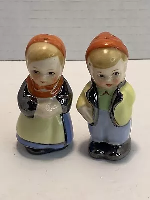 Vintage Goebel Marked German Girl Boy Salt Pepper Shaker Set Lusterware • $20