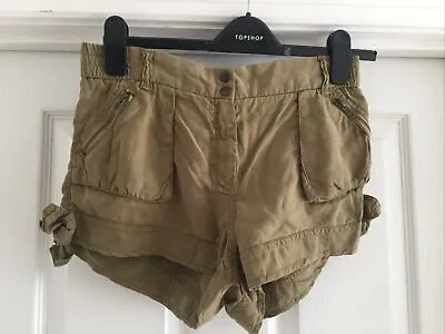 Topshop Khaki Utility Safari Shorts Hotpants Size 10 Brand New 38 • £28.99