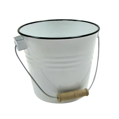 White Enamel Vintage Utility Bucket Rustic Pail Country Kitchen Accessory Decor • $26.49