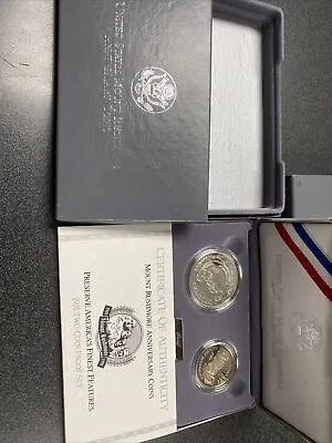 United States Mount Rushmore Anniversary Coins Two Coin Proof Set COA • $39.95